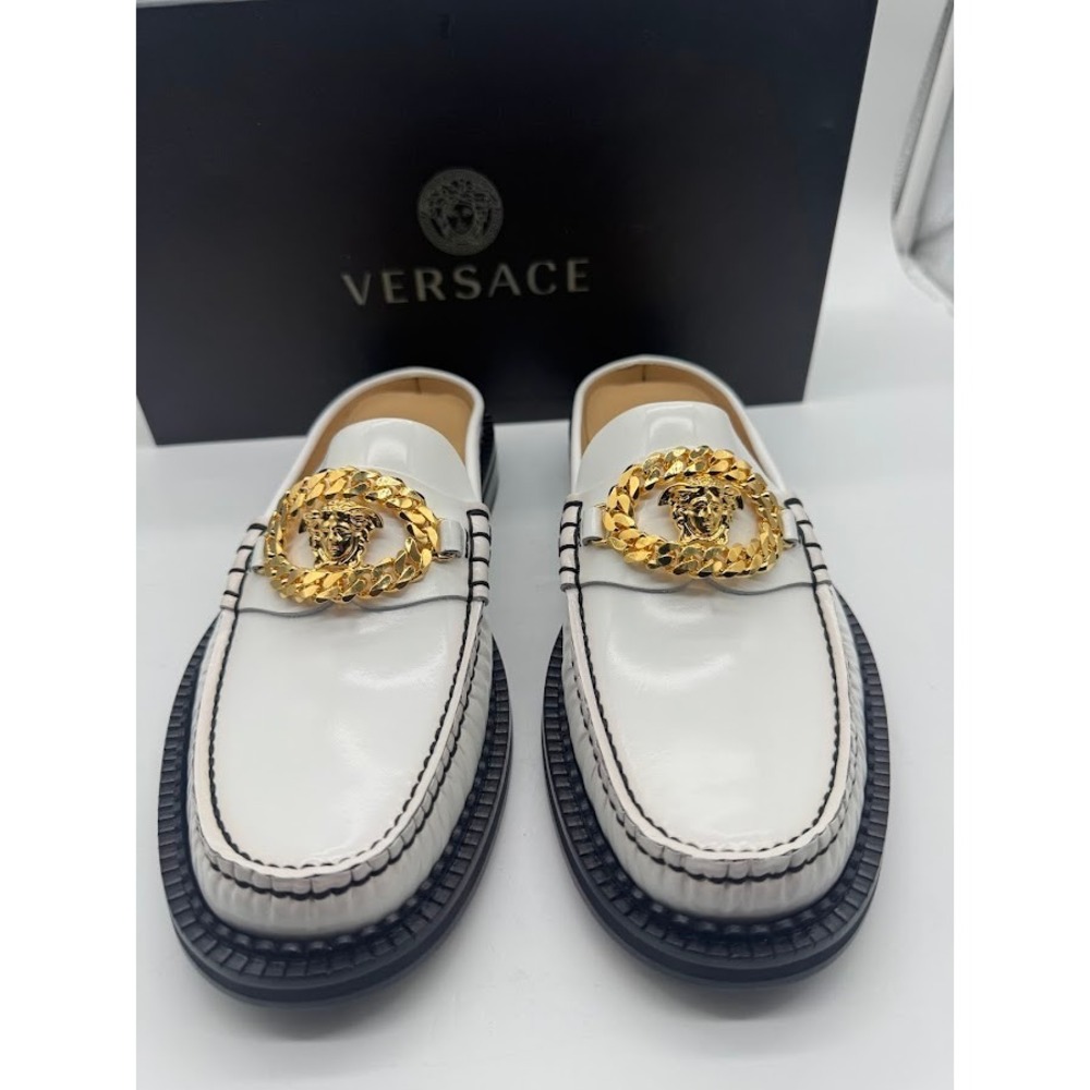 Versace Medusa Biggie White Leather Mule Loafers Gold Hardware IT 39 US 9 NEW - Picture 5 of 14